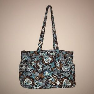 Vera Bradley Blue Floral Print Satchel Tote Bag